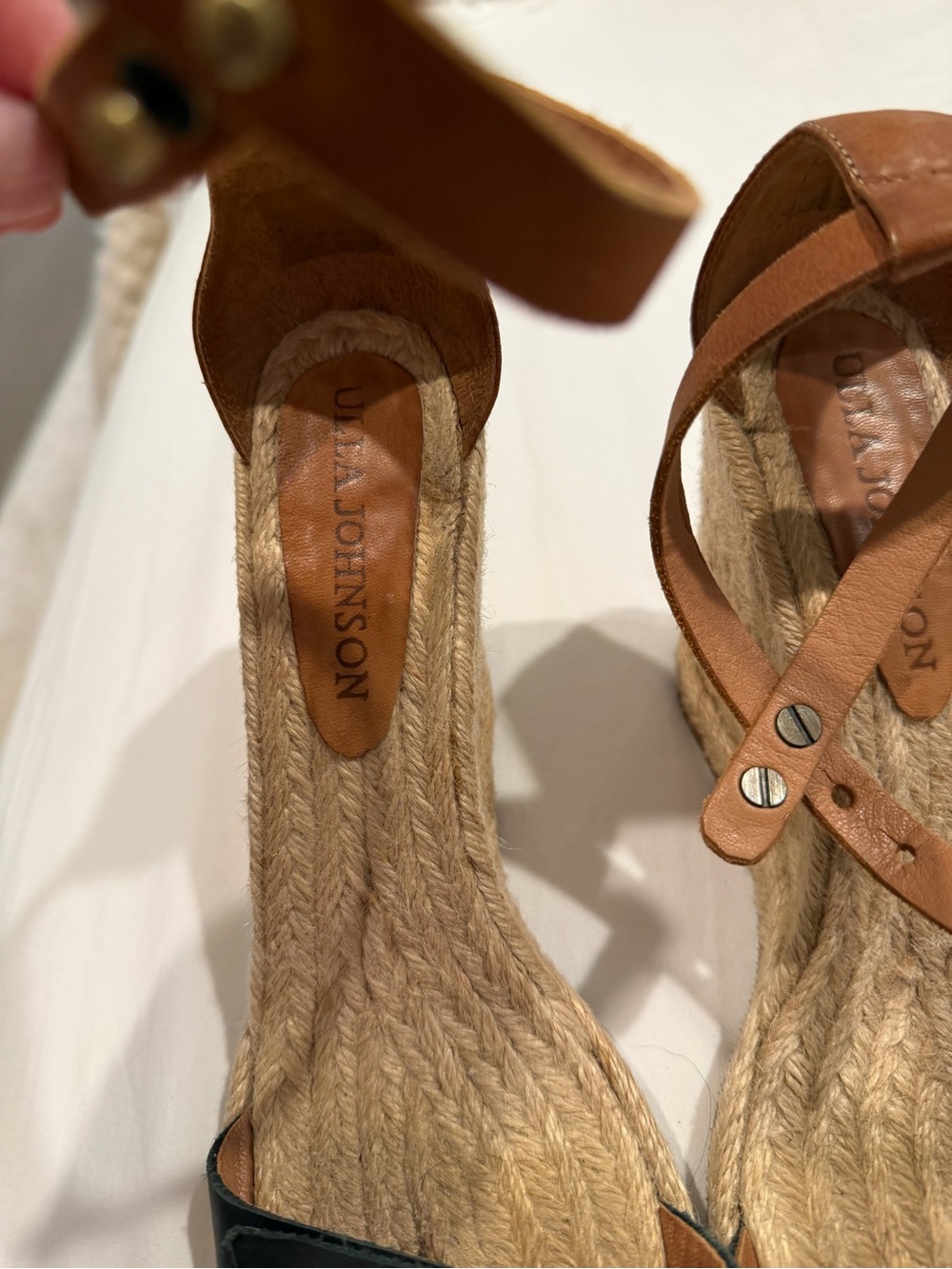 Ulla Johnson Brown Leather Ankle Espadrille Wedges with Black Toe Band - Picture 3 of 7